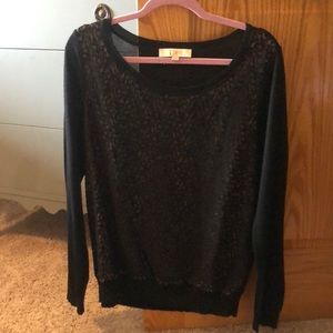 LOFT Black Sweater with Lace front